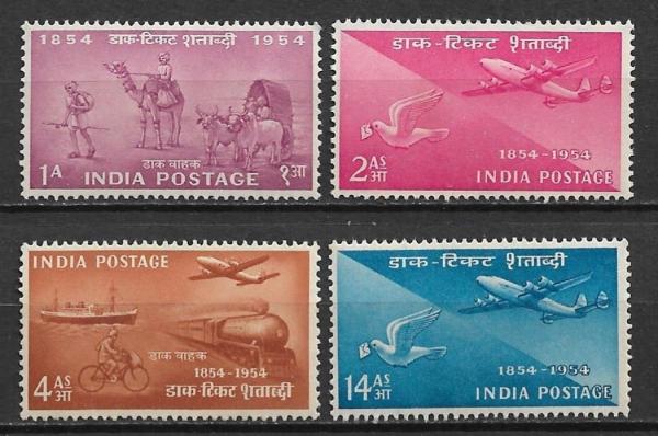 India | Indian Post Centenary Set of Four India Postage Stamps Issued 1954 India India