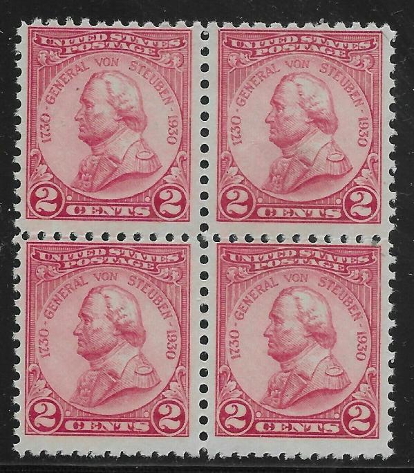 United States | 1930 General von Steuben Block of Four 2-Cent US Postage Stamps Issued 1930 Carmine rose Stamp Carmine rose