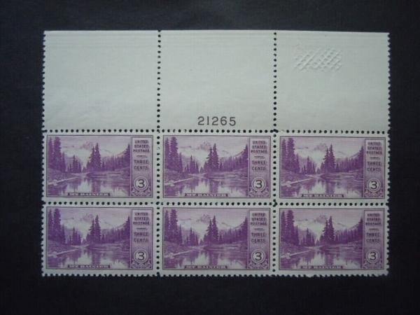 United States | 1934 Mt Rainier National Park Plate Block of Six 3-Cent United States Postage Stamps Stamp United States