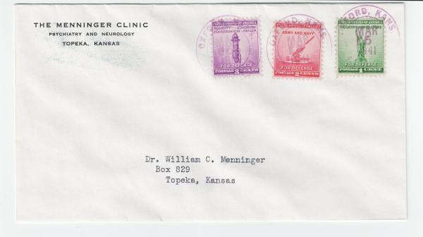 United States | 1941 Menninger Clinic For Defense US Postage Stamps Cover To Dr William Menninger Stamp United States