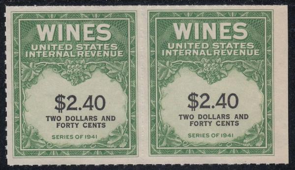 United States | 1942 Pair of Two Dollar and 40-Cent United States Wine Revenue Stamps Stamp United States