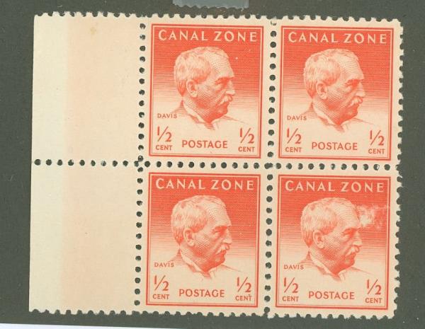 United States | 1948 George Davis Block of 4 Canal Zone Postage Stamps Mint Never Hinged Light red Stamp Light red