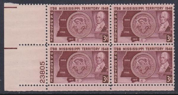 United States | 1948 Mississippi Territory Plate Block of Four US 3-Cent Postage Stamps Mint Never Hinged Stamp United States