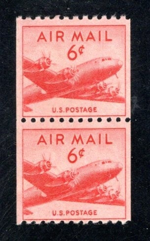 United States | 1949 DC-4 Skymaster Pair Of Two 6-Cent US Air Mail Coil Postage Stamps Mint Never Hinged Carmine Stamp Carmine