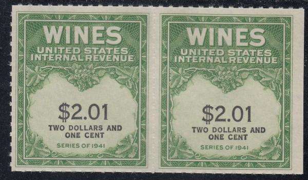 United States | 1951 Pair of Two Dollar and 1-Cent United States Wine Revenue Stamps Stamp United States