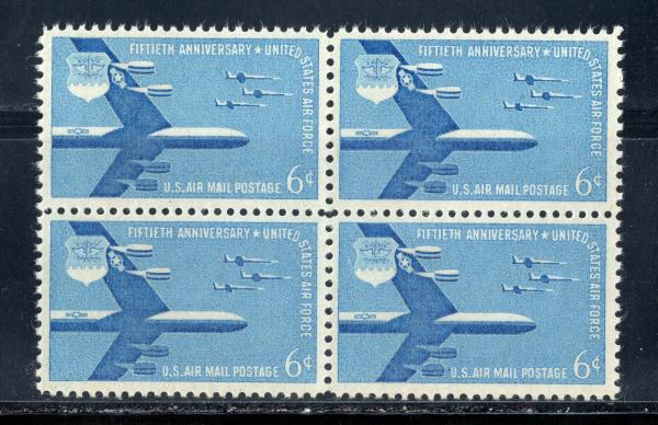 United States | 1957 Air Force 50th Anniversary Block of Four 6-Cent US Air Mail Postage Stamps Stamp United States