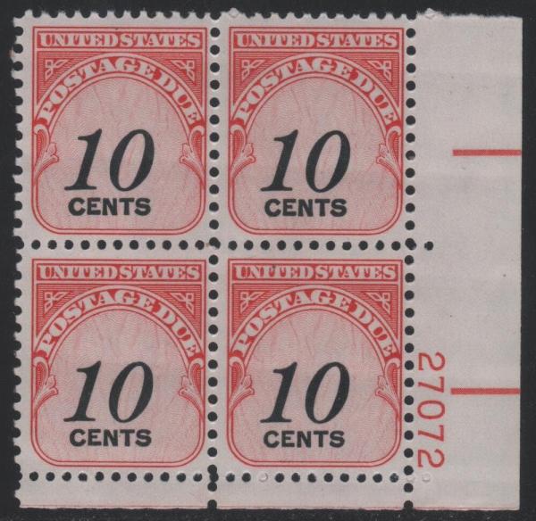 United States | 1959 Plate Block of Four United States 10-Cent Postage Due Stamps Stamp United States