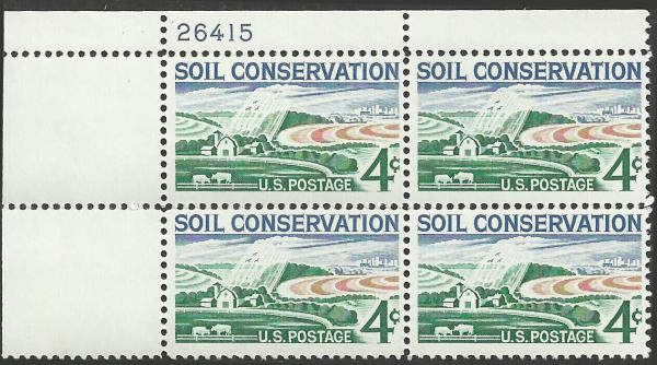 United States | 1959 Soil Conservation Plate Block of Four 4-Cent United States Postage Stamps Stamp United States