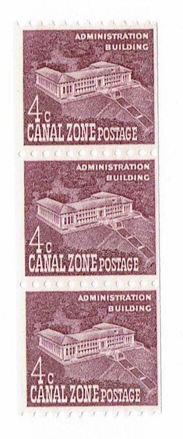 United States | 1960 Administration Building Strip of 3 Canal Zone Postage Stamps Mint Never Hinged Brown lilac Stamp Brown lilac