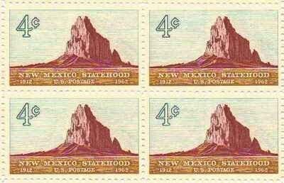 United States | 1962 New Mexico Statehood Block of Four US 4-Cent Postage Stamps Mint Never Hinged Light blue, maroon and bister Stamp Light blue, maroon & bister