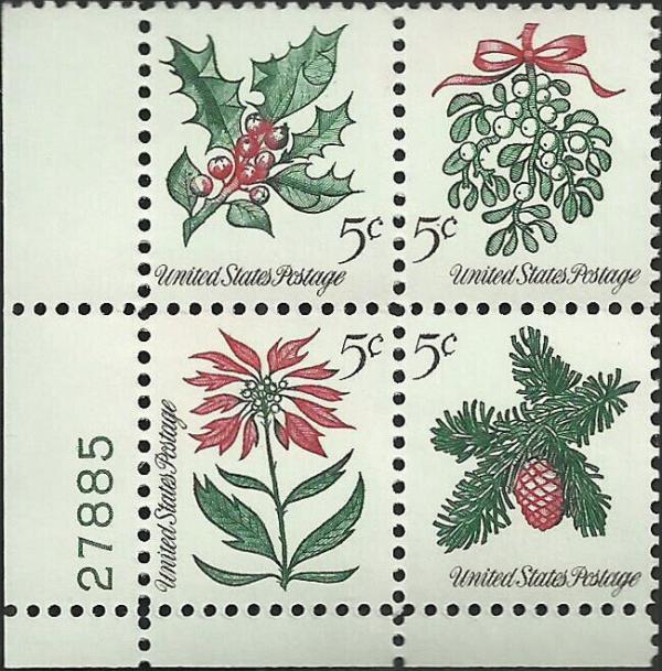 United States | 1964 Christmas Plate Block of Four 5-Cent United States Postage Stamps Stamp United States