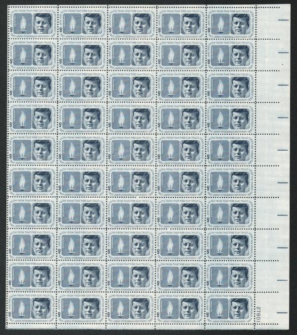 United States | 1964 John F Kennedy Memorial Sheet of Fifty US 5-Cent Postage Stamps Mint Never Hinged Stamp United States