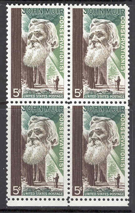 United States | 1964 John Muir Conservationist Block of Four 5-Cent US Postage Stamps Mint Never Hinged Stamp United States