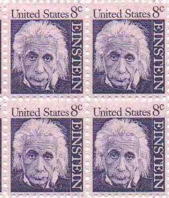 United States | 1966 Albert Einstein Block of Four 8-Cent US Postage Stamps Mint Never Hinged Violet Stamp United States