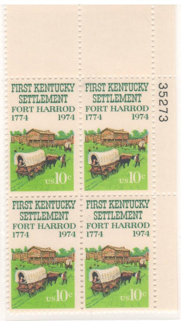 United States | 1974 First Kentucky Settlement Plate Block of Four 10-Cent United States Postage Stamps Stamp United States