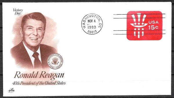 United States | 1980 Ronald Reagan Victory Day Cover Unaddressed Washington DC Postmark Stamp United States