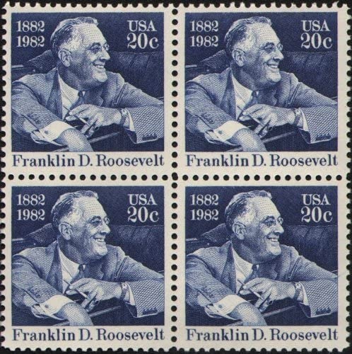 United States | 1982 Franklin Delano Roosevelt Block of Four 20-Cent US Postage Stamps Mint Never Hinged Blue Stamp Blue