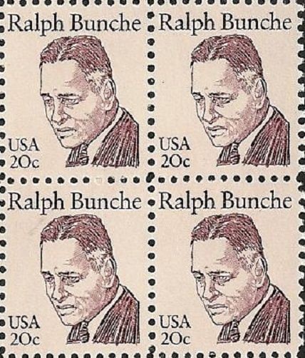 United States | 1982 Ralph Bunche Block of Four 20-Cent US Postage Stamps Mint Never Hinged Claret Stamp Claret