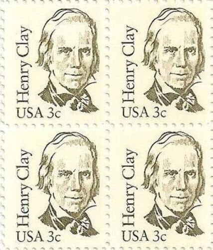 United States | 1983 3c Henry Clay Block of 4 US Postage Stamps Mint Never Hinged Olive green Stamp Olive green