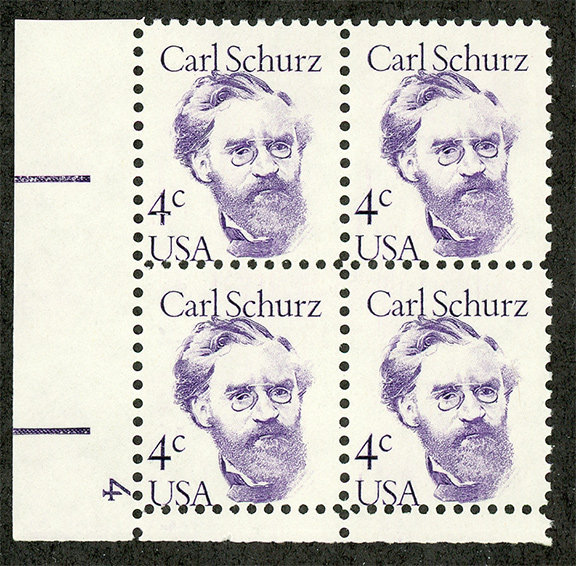 United States | 1983 Carl Schurz Plate Block of Four 4-Cent United States Postage Stamps Violet Stamp United States