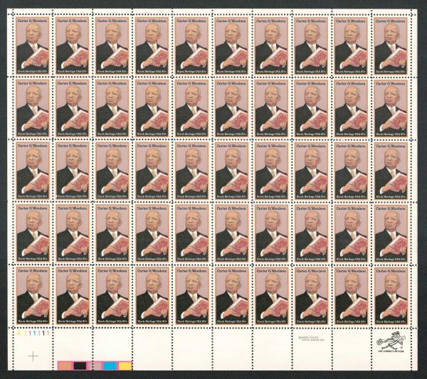 United States | 1984 Black Heritage Carter G Woodson Collectible Sheet of Fifty 20-Cent US Postage Stamps Stamp United States