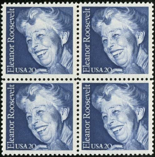 United States | 1984 Eleanor Roosevelt Block of Four 20-Cent US Postage Stamps Mint Never Hinged Deep blue Stamp Deep blue