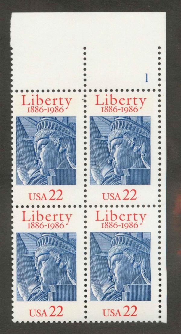 United States | 1986 Statue of Liberty Plate Block of Four 22-Cent United States Postage Stamps Stamp United States