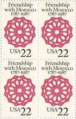 United States | 1987 American Friendship with Morocco Block of Four United States 22-Cent Postage Stamps Mint Never Hinged Scarlet and black Stamp Scarlet & black