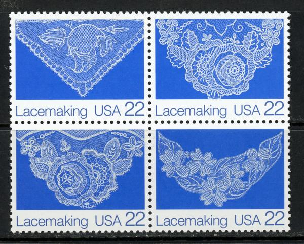 United States | 1987 Lacemaking Block of Four 22-Cent United States Postage Stamps Stamp United States