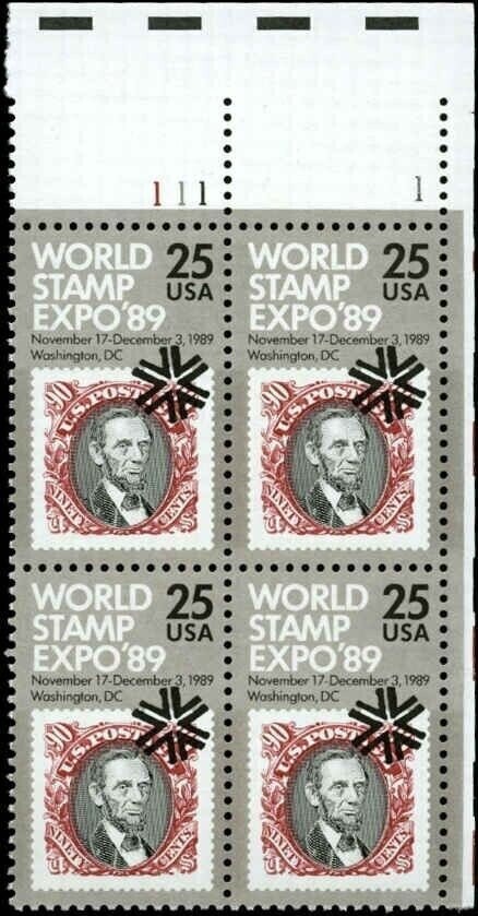 United States | 1989 World Stamp Expo ’89 Plate Block of Four 25-Cent United States Postage Stamps Stamp United States