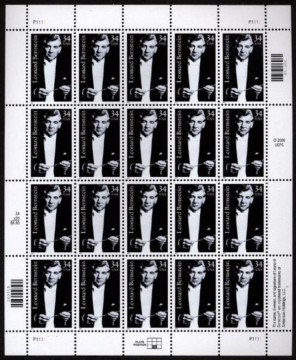 United States | 2001 Leonard Bernstein Sheet of Twenty 34-Cent US Postage Stamps Mint Never Hinged Stamp United States