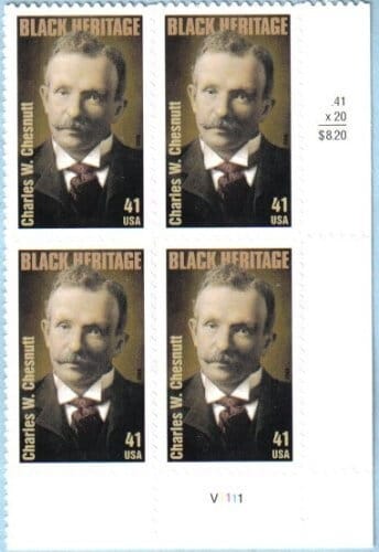 United States | 2008 Charles W Chesnutt Plate Block of Four 41-Cent US Black Heritage Postage Stamps Stamp United States