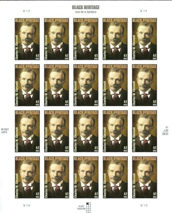 United States | 2008 Charles W Chesnutt Sheet of Twenty 41-Cent US Black Heritage Postage Stamps Stamp United States