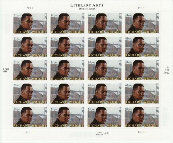 United States | 2009 Literary Arts Richard Wright Sheet of Twenty 61-Cent US Postage Stamps Mint Never Hinged Stamp United States