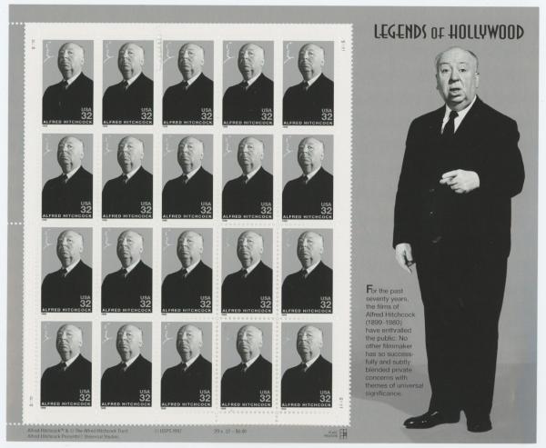 United States | Alfred Hitchcock Sheet of Twenty 32-Cent US Postage Stamps Issued 1998 Stamp United States