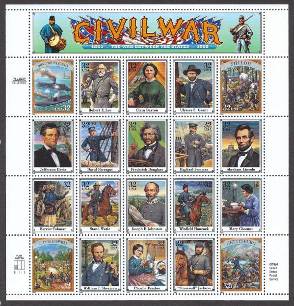 United States | American Civil War Sheet of Twenty 32-Cent USA Postage Stamps 1995 Mint Stamp United States