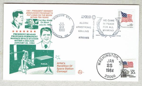 United States | Apollo XI Anniversary Space Cover United States Kennedy Reagan Unaddressed 1980-84 Stamp United States