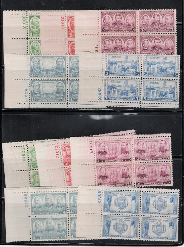 United States | Army Navy Issue Complete Set of United States Plate Blocks Issued 1936 and 1937 Stamp United States