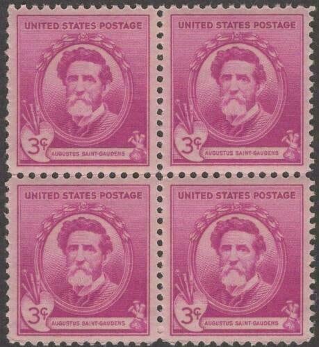 United States | Augustus Saint-Gaudens Block of Four 3-Cent United States Postage Stamps Issued 1940 Bright red violet Stamp Bright red violet