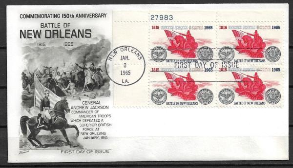 United States | Battle of New Orleans 150th Anniversary 1965 First Day of Issue Cover With 4 US Postage Stamps Stamp United States