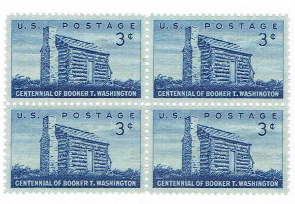 United States | Booker T Washington Block of Four 3-Cent United States Postage Stamps Issued 1956  Deep blue Stamp Deep blue