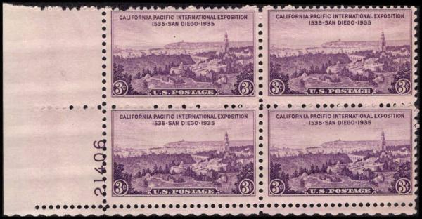 United States | California Pacific Exposition Plate Block of Four 3-Cent United States Postage Stamps Issued 1935 Stamp United States