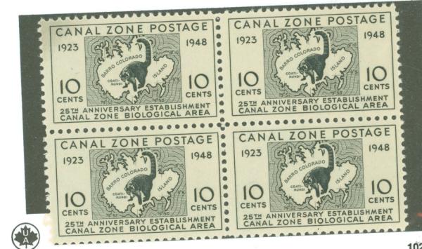 United States | Canal Zone Biological Area Block of Four Postage Stamps Issued 1948 Stamp United States