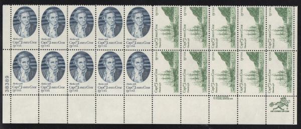 United States | Captain Cook Plate Block of Twenty 13-Cent United States Postage Stamps Issued 1978 Stamp United States