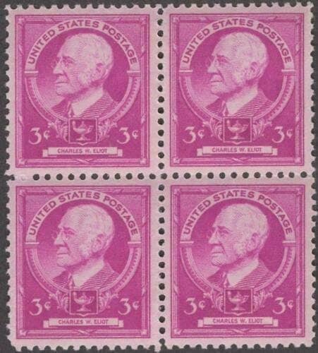 United States | Charles W Eliot Block of Four 3-Cent United States Postage Stamps Issued 1940 Stamp United States