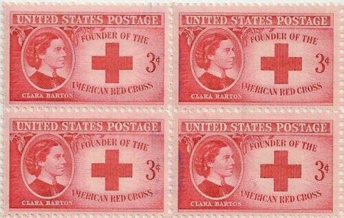 United States | Clara Barton Block of Four 3-Cent United States Postage Stamps Issued 1948 Rose Stamp Rose