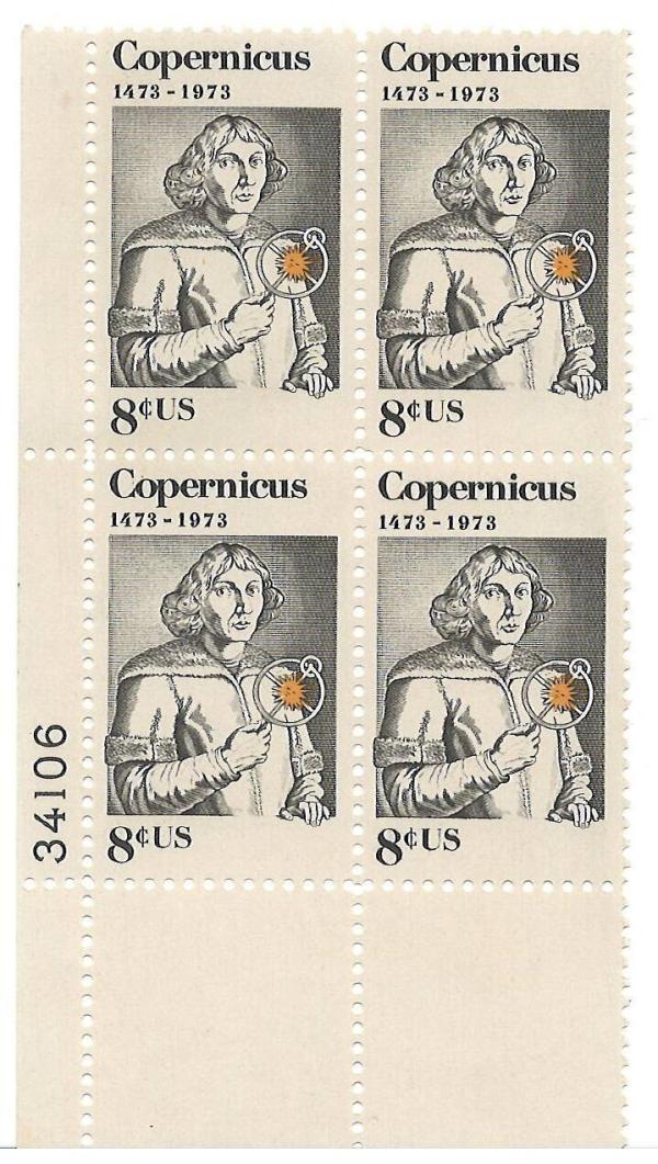 United States | Copernicus Plate Block of Four 8-Cent United States Postage Stamps Issued 1973 Stamp United States