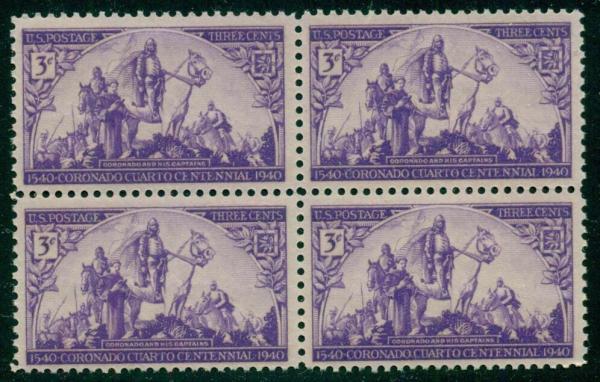 United States | Coronado Expedition Block of Four 3-Cent United States Postage Stamps Issued 1940 Violet Stamp United States