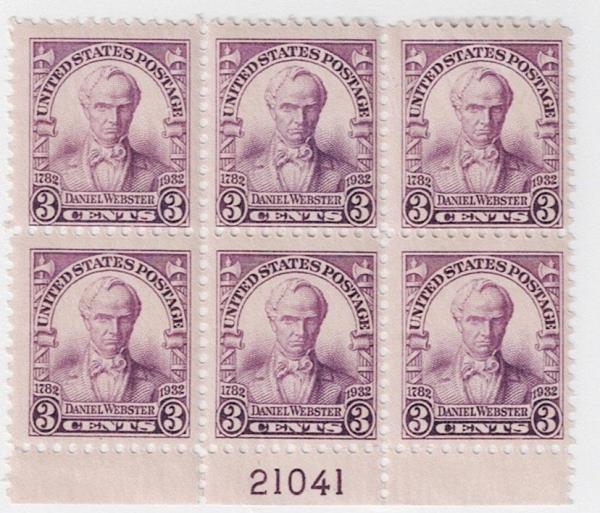 United States | Daniel Webster Plate Block of Six 3-Cent US Postage Stamps Issued 1932 Stamp United States