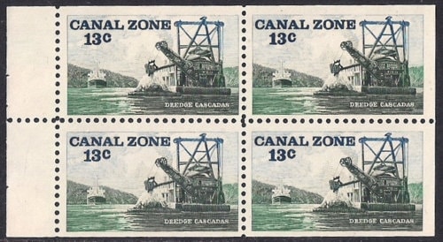 United States | Dredge Cascadas Canal Zone Booklet Pane of Four Stamps Issued 1976 Multicolor Stamp Multicolor